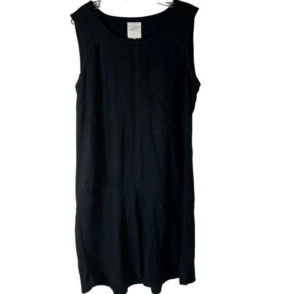 Next Linen Blend Sleeveless Round Neck Knee Length Shift Dress Women's 12 Black - Picture 1 of 6